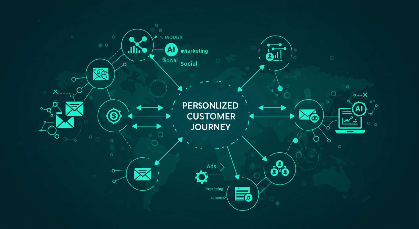 Diagram showing how AI integrates with marketing automation platforms to personalize journeys